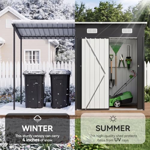 aoxun 5x3ft outdoor storage shed & hardtop canopy, side view