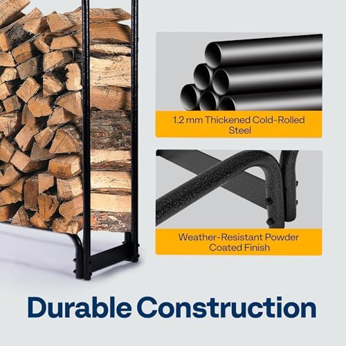 vivohome 10 ft heavy duty firewood rack outdoor, close-up detail