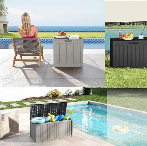 outdoor deck storage box, 50 gallon deck box,lockable, front angle view
