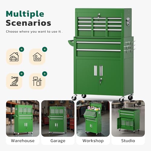 greenvelly 8-drawer tool chest with wheels, pre-assembled rolling on a desk or shelf