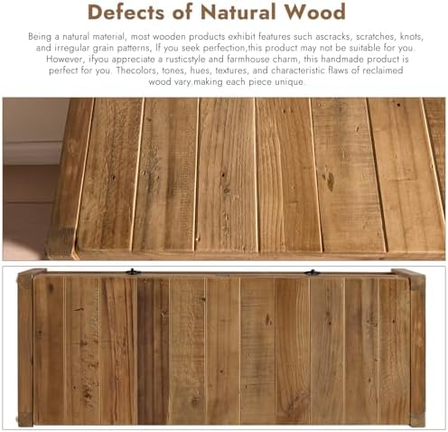 wnutrees 45.2" reclaimed solid wood entryway bench with showing dimensions