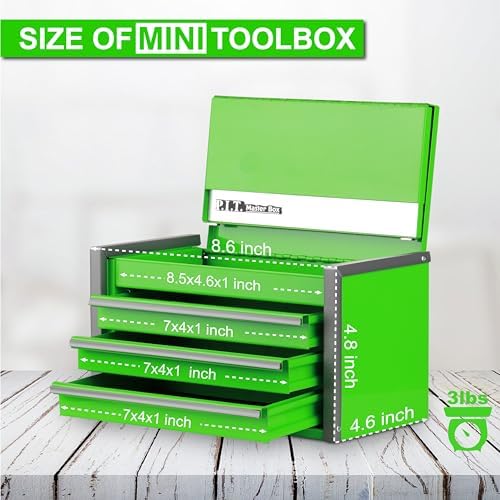 p.i.t. mini steel tool box,3 drawer and 5, close-up detail
