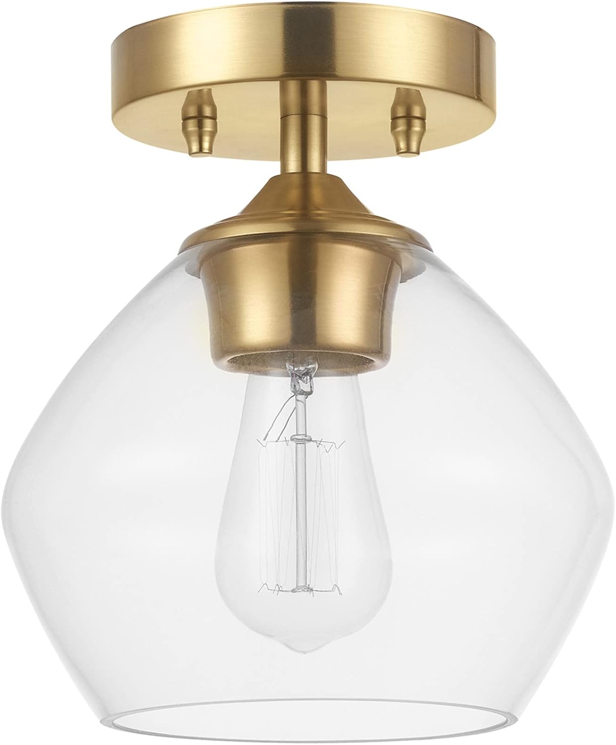 1-Light Semi-Flush Mount Ceiling Lighting with Clear Glass Shade | Clear Glass Shade, Dimmable, E26 Base, Hardwired, Model 65693