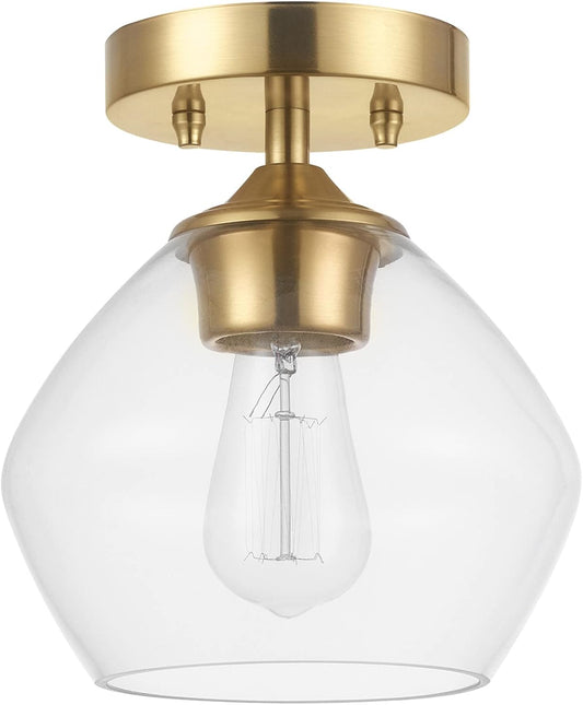 1-Light Semi-Flush Mount Ceiling Lighting with Clear Glass Shade | Clear Glass Shade, Dimmable, E26 Base, Hardwired, Model 65693