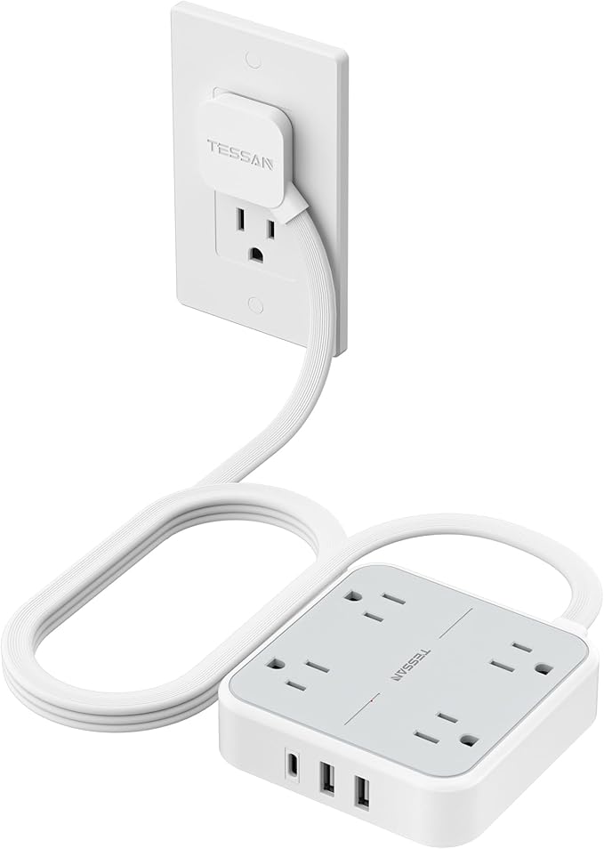 TESSAN Surge Protector Power Strip, 5 Ft Flat Plug Extension Cord by TESSAN