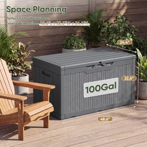 flamaker outdoor storage box 100 gallon waterproof resin, side view