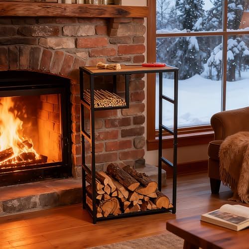 23x39in metal indoor firewood rack with kindling holder,ideal, close-up detail