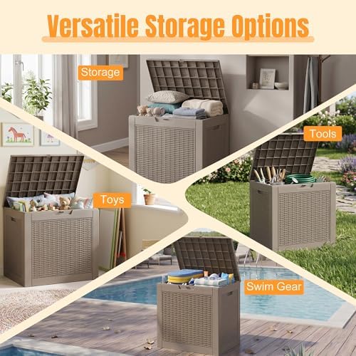 outdoor storage box, 42 gallon waterproof resin patio showing dimensions