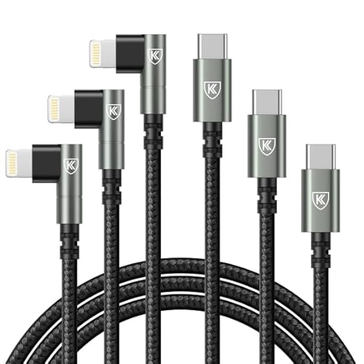 USB C to Lightning Cable 10FT 3Pack Long iPhone Charger Cable 90 Degree i Phone by KIYODA