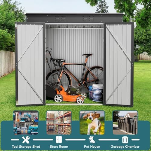 gizoon 6x4 ft outdoor shed, metal garden shed showing dimensions