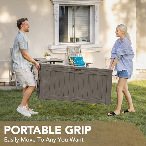 devoko 120 gallon deck box resin outdoor storage, front angle view