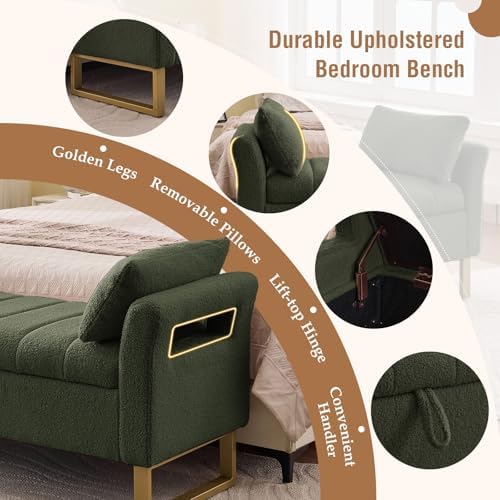66" storage bench for bedroom upholstered end of, side view