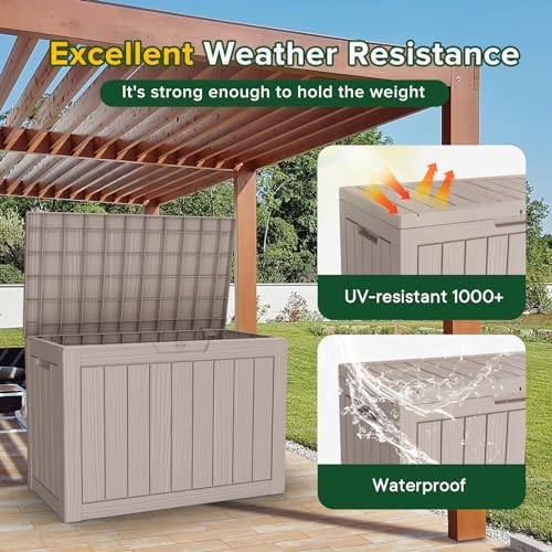 45 gallon small outdoor storage deck box, waterproof, side view
