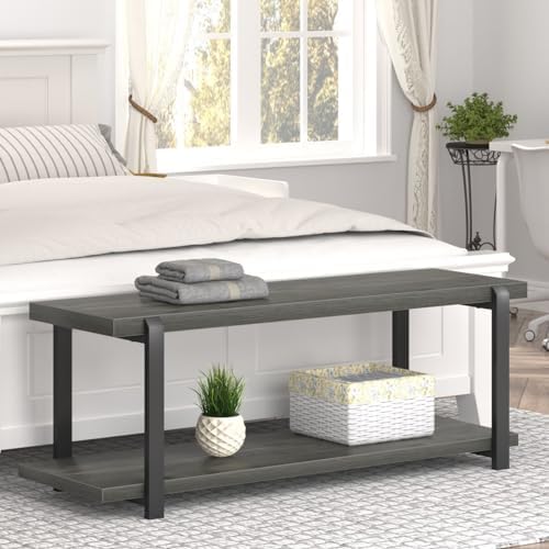 excefur industrial entryway bench with storage, rustic wood, view 10