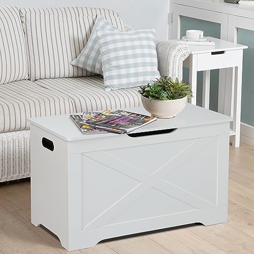 timberer 31.5" storage chest, wooden storage bench, entryway shown in use