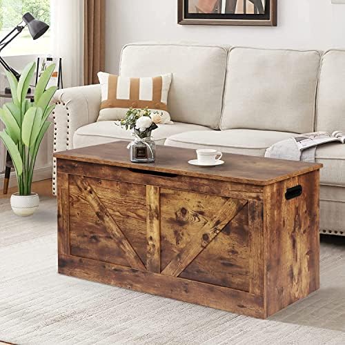 timberer 39.4" storage chest, wooden storage bench, large, front angle view