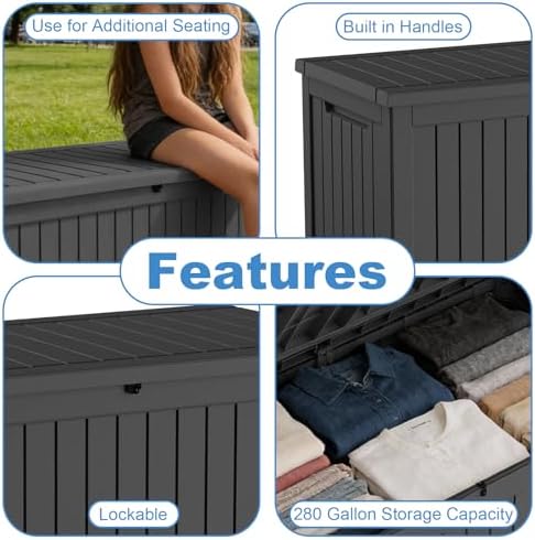 outdoor waterproof resin storage deck box lockable outside, close-up detail