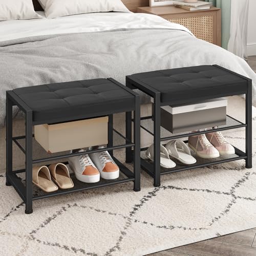 hoobro small shoe bench, 3-tier shoe rack, shoe, view 9