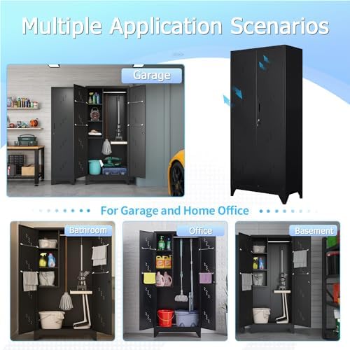 metal storage cabinet, 75" cleaning tool cabinet with on a desk or shelf