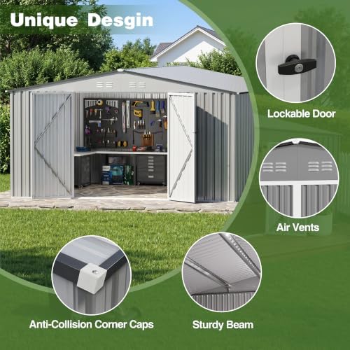 12 ft outdoor storage shed, heavy duty metal, close-up detail