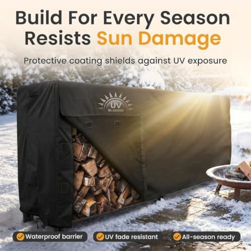 firewood rack cover 8 foot - heavy duty showing dimensions