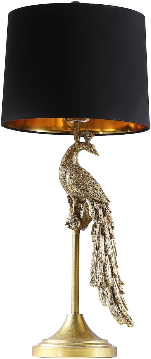 ORE International 29" in Modern Elegance Golden Peacock On A Pedestal Polyresin Table Lamp