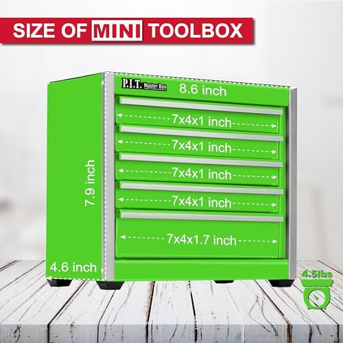 p.i.t. mini steel tool box,3 drawer and 5, side view