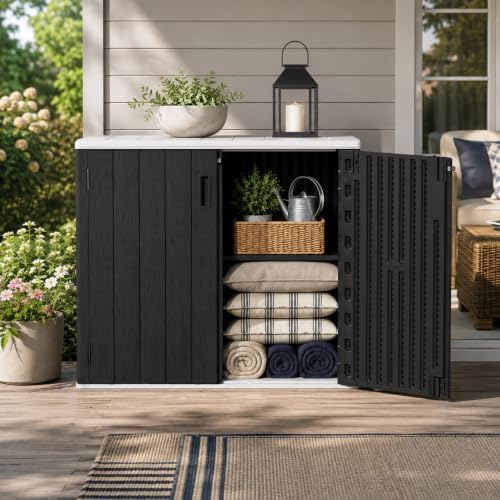 addok outdoor storage cabinet, 37 cu.ft horizontal resin, front angle view