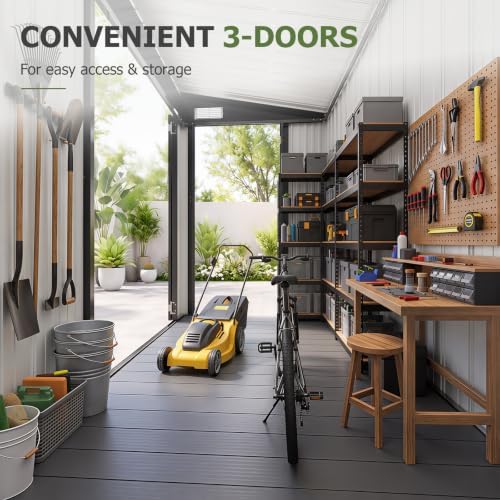 aoxun 7.5'x4' outdoor storage shed with 3 doors, front angle view