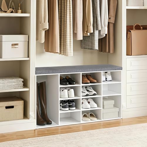 dinzi lvj shoe storage bench with cushion, 14-cubby, view 9