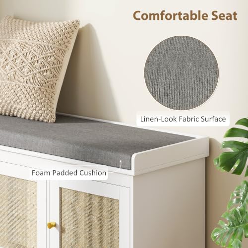 homcom shoe bench storage rattan doors 13.8 x showing dimensions
