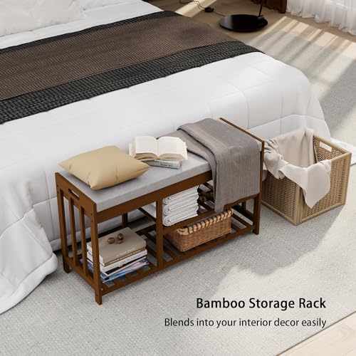 bamboo shoe storage bench with cushioned seat 3-tier, package contents