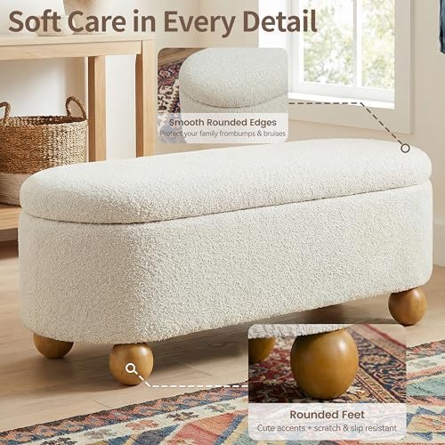 vknow 44.8" storage ottoman bench end of bed, side view