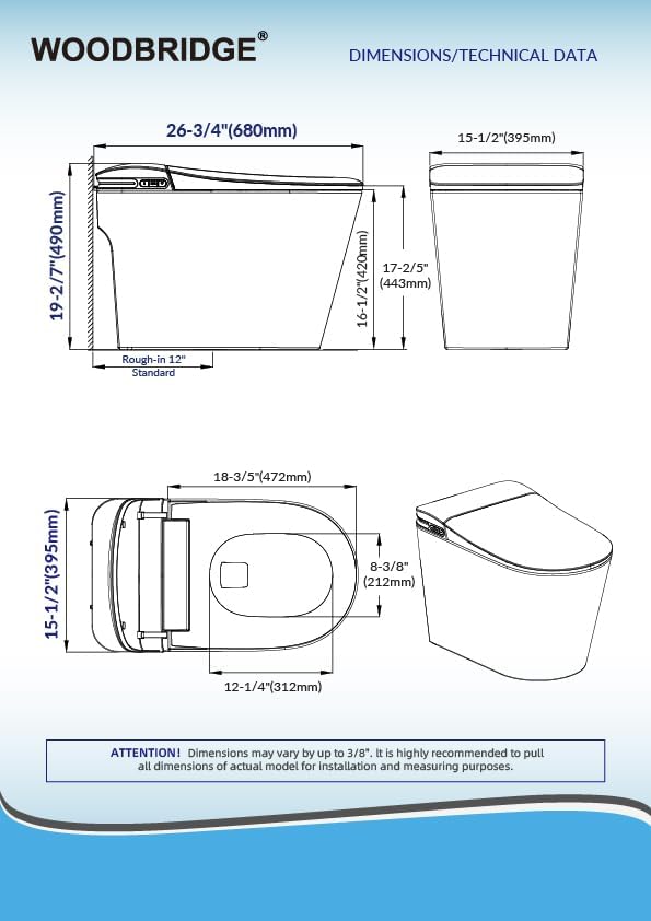 WOODBRIDGE ADA Height Smart Toilet – Auto Lid Open/Close, Foot Sensor, Zero - Image 5