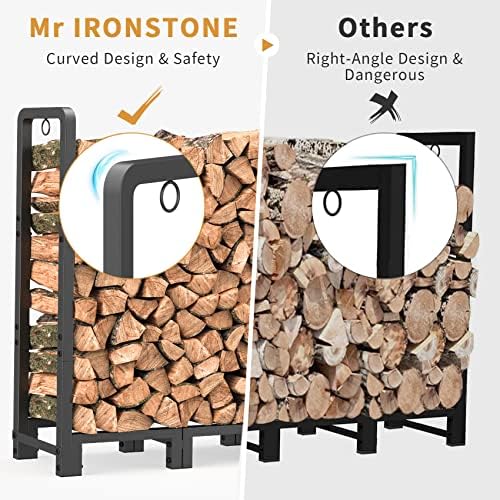 mr ironstone 4ft firewood rack outdoor indoor, upgraded, close-up detail
