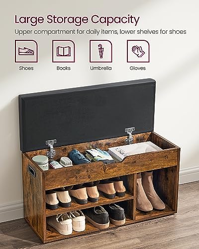 vasagle storage bench with cushion, shoe bench,11.8 x showing dimensions