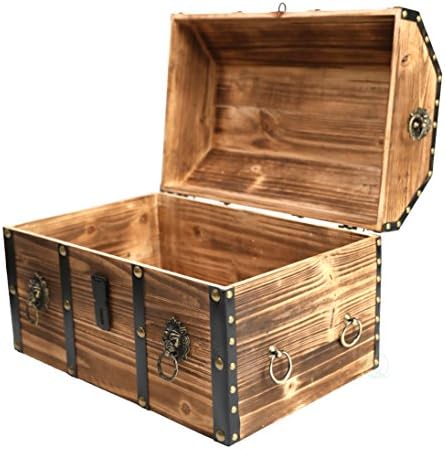 vintiquewise wooden treasure chest trunk vintage-style storage box, close-up detail