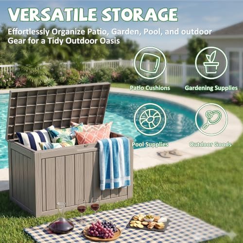 drato 55 gallon outdoor storage box waterproof, lockable showing dimensions