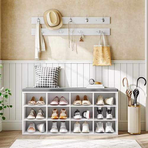 hoobro shoe storage bench with cushion, 39.4" l shown in use