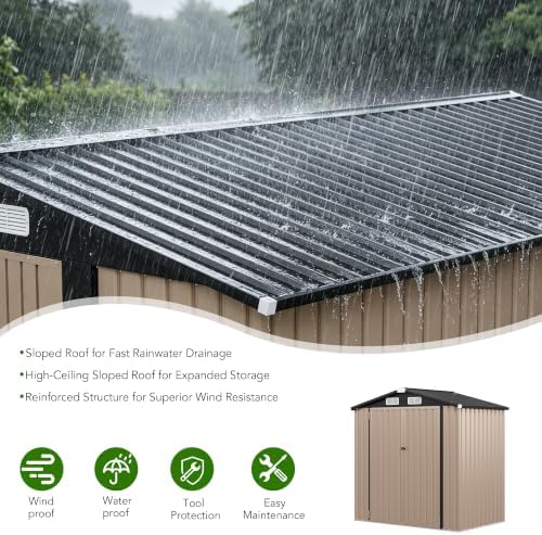 mxv 6x4 ft outdoor metal storage shed, lockable showing dimensions