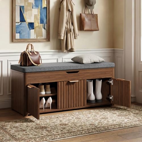 37.4" w shoe bench with storage, lift top, close-up detail