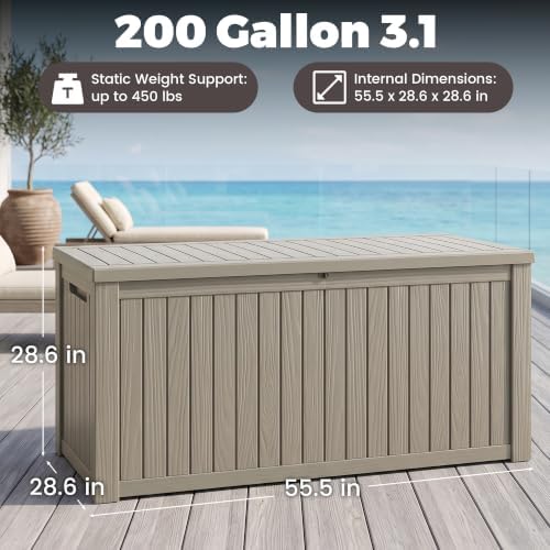 outdoor storage box, 200 gallon waterproof deck box shown in use