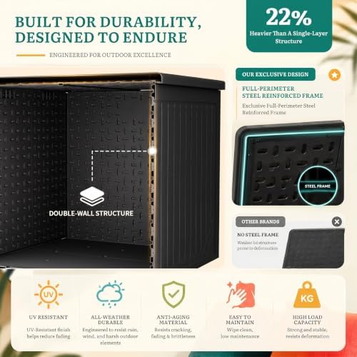 yitahome 150 gallon large outdoor storage box w/double, side view