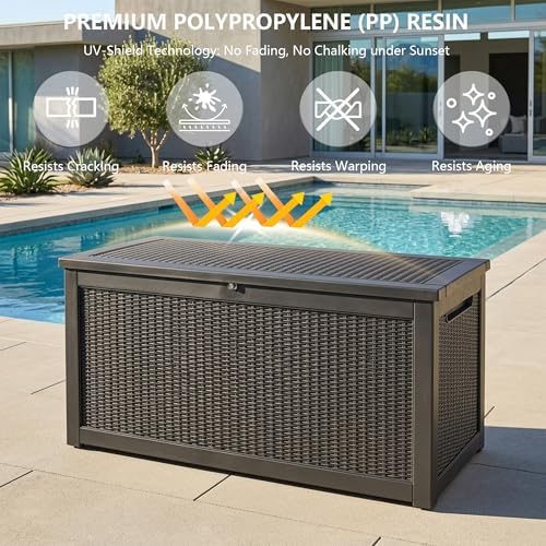 outdoor storage box,320 gallon waterproof deck box [upgraded, side view