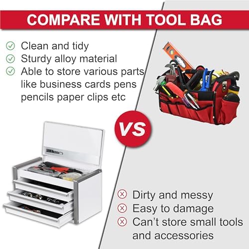 p.i.t. mini tool box,3 drawers small metal toolbox, package contents