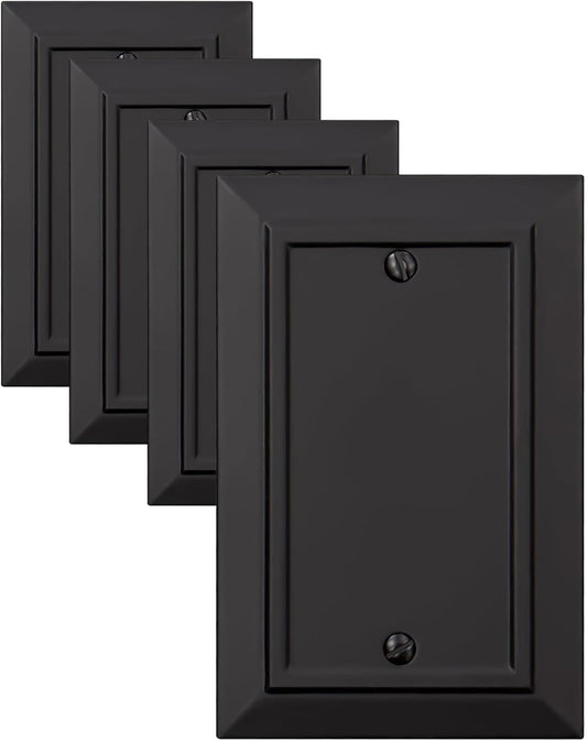 Classic Architecture Wall Plates,Light Switch covers, Electrical Outlet Covers, Duplex receptacle wall plates,Mid Size Bamboo Fiber Material Switch plates Matte Black (1 Gang Blank 4PK)