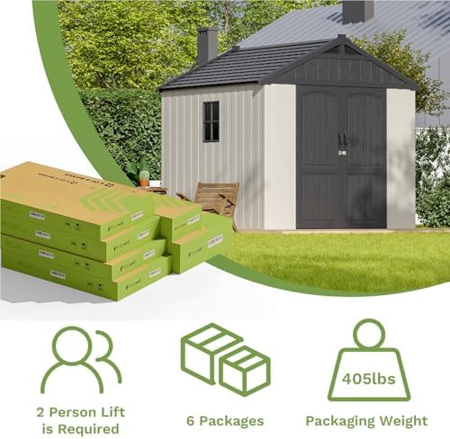 patiowell 8x8 ft resin outdoor storage shed with on a desk or shelf