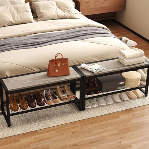 homefort 2 tiers shoe bench, retro industrial shoe, side view