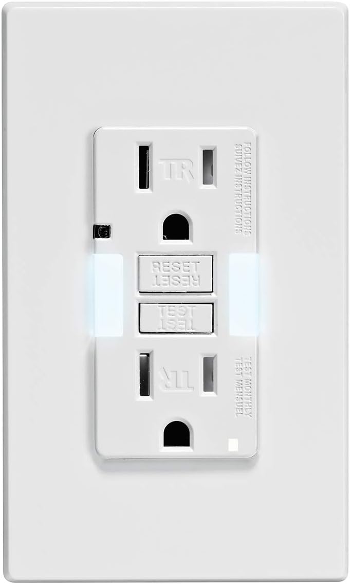 Leviton GFCI Outlet with Guidelight, 15 Amp, Self Test, Tamper-Resistant with LED Indicator Light, Replaces Plugged in Night Light, GFNL1-W, White