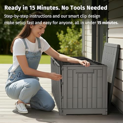 east oak 120 gallon outdoor storage box | on a desk or shelf